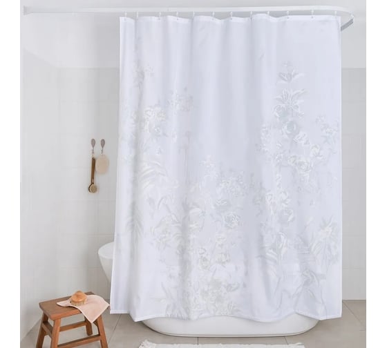 Занавеска (штора) для ванной комнаты Moroshka fleur 180x200 см., цвет белый 943-301-01