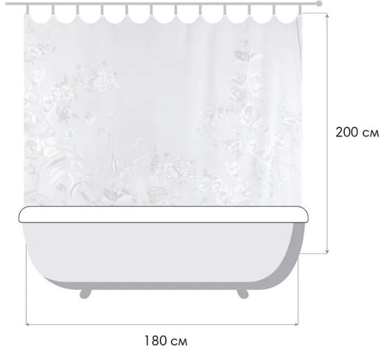 Занавеска (штора) для ванной комнаты Moroshka fleur 180x200 см., цвет белый 943-301-01