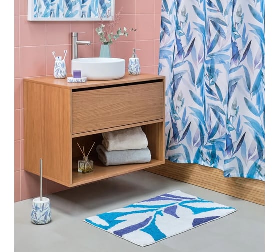 Мягкий коврик для ванной комнаты Moroshka akvarel 50x80 см., цвет белый голубой 976-303-01