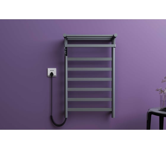 Электрический полотенцесушитель Maxonor с полкой, серый, подключение слева PURE LIFE PL-TRE05-50-6-3