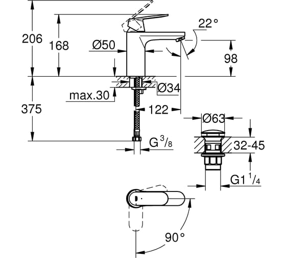 Смеситель для раковины GROHE Eurosmart Cosmopolitan M-size, хром 23928000