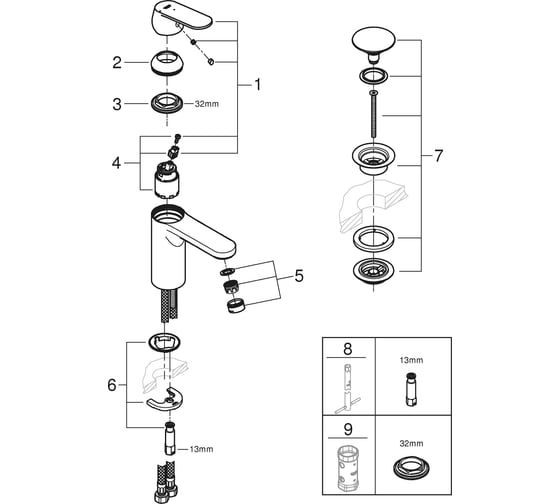 Смеситель для раковины GROHE Eurosmart Cosmopolitan M-size, хром 23928000