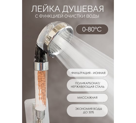 Душевая лейка ISMA поликарбонат/нерж.сталь, фильтрация-ионная, 0-80С ISMA-SK-00597(52053)