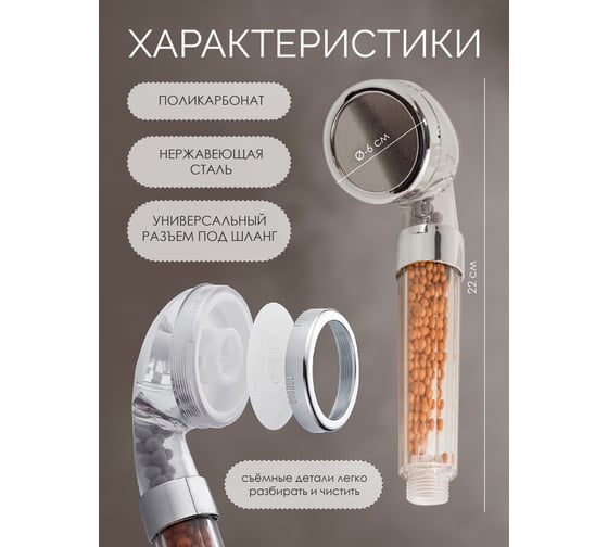 Душевая лейка ISMA поликарбонат/нерж.сталь, фильтрация-ионная, 0-80С ISMA-SK-00597(52053)