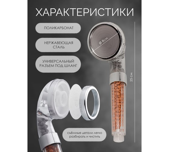 Душевая лейка ISMA фильтрация-ионная; 0-80с; 3 режима ISMA-SK-00600(52054)
