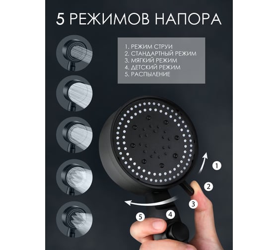 Душевая лейка с кнопкой подачи воды ISMA 0-80с; 5 режимов ISMA-SK-00601(52055)