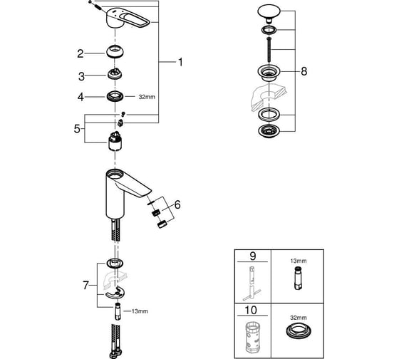 Смеситель для раковины GROHE Eurosmart, M-Size, хром 23981003