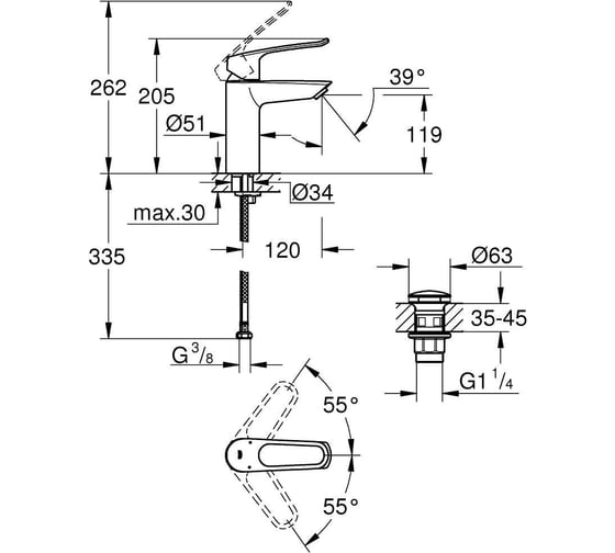 Смеситель для раковины GROHE Eurosmart, M-Size, хром 23981003