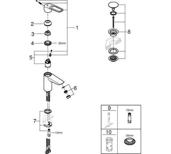 Смеситель для раковины GROHE Eurosmart, S-Size, хром 23980003