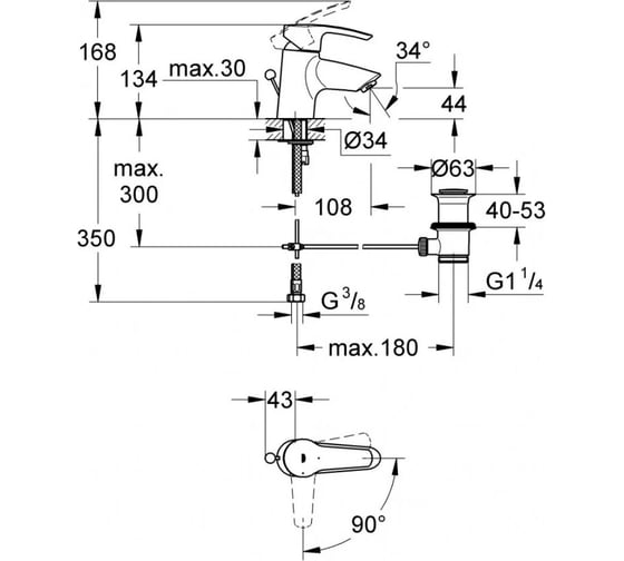 Смеситель для раковины GROHE Eurostyle с донным клапаном с энергосберегающим картриджем, хром 2337410E