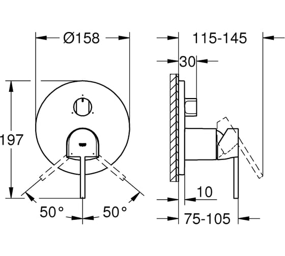 Внешняя часть смесителя для ванны GROHE Plus на 3 потребителя, хром 24093003