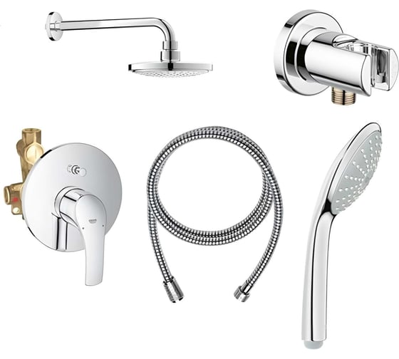 Промо набор 5в1 GROHE Eurosmart 2015 душевая система Eurosmart с душевым гарнитуром и верхним душем Tempesta 210, хром 124440 00000075974