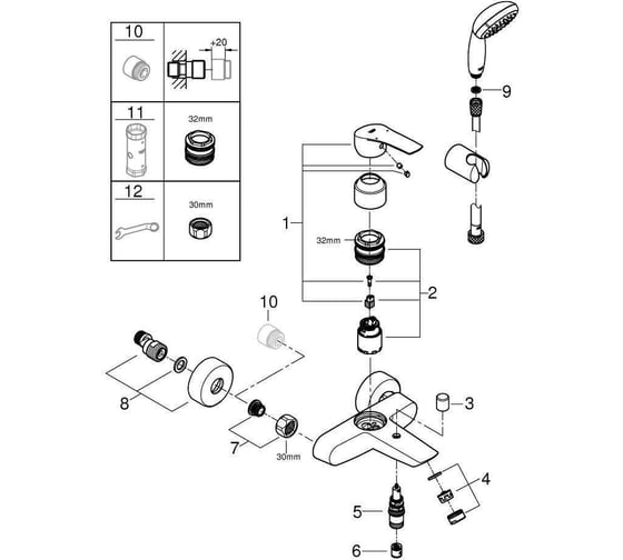 Смеситель для ванны GROHE Eurosmart хром 33302003