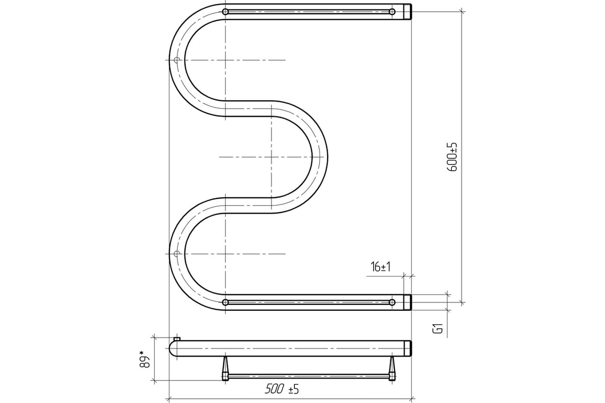 Водяной полотенцесушитель ТЕРА М-образный с полкой 600х500 ПСВ-06-09 ...