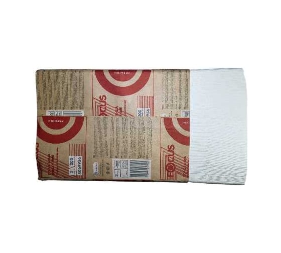 Листовые бумажные полотенца Focus/Premium Extra Z-сложение, 100% целлюлоза, 2 слоя, 200х240 мм, 12 пачек по 200 листов 5041537