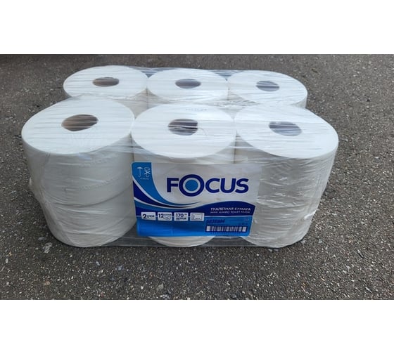Туалетная бумага Focus Mini Jumbo в рулонах, 100% целлюлоза, 2 слоя, 1400 листов, 12 рулонов по 168 м 5036904