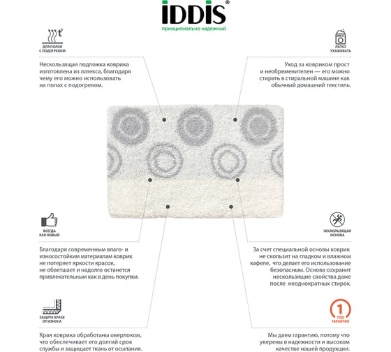 Коврик для ванной комнаты IDDIS 50*80 см, акрил, Chequers, white 432A580I12