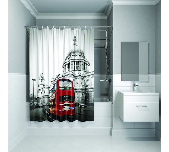 Штора для ванной комнаты IDDIS 180*200 см, полиэстер, London Spirits, Grey 542P18Ri11