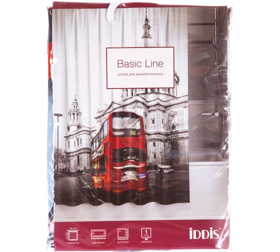 Штора для ванной комнаты IDDIS 180*200 см, полиэстер, London Spirits, Grey 542P18Ri11