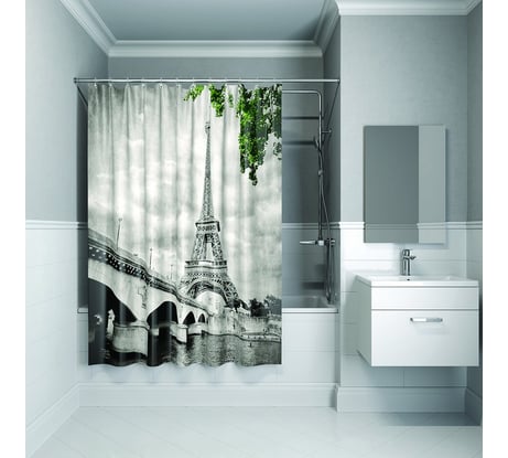Штора для ванной комнаты IDDIS 180*200 см, полиэстер, Paris days, Grey 541P18Ri11