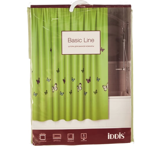 Штора для ванной комнаты IDDIS 200х200 см, полиэстер, green butterfly SCID032P