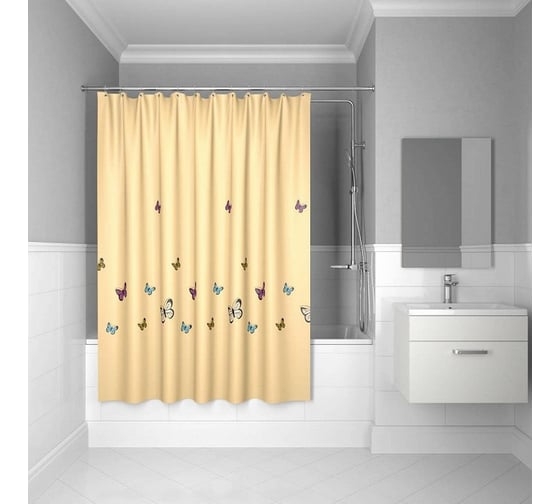 Штора для ванной комнаты IDDIS 200*200 см, полиэстер, yellow butterfly SCID033P 1