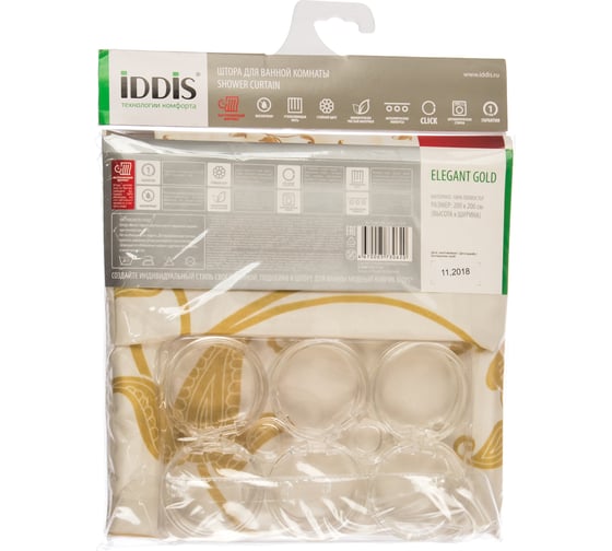 Штора для ванной комнаты IDDIS 200*200 см, полиэстер, elegant gold SCID131P