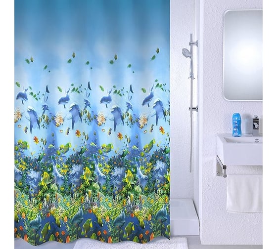 Штора для ванной комнаты Milardo 180*180 см, PEVA, Sea life, 526V180M11