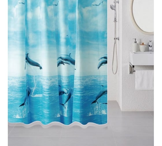 Штора для ванной комнаты Milardo 180х180 см, PEVA, Dolphins, 519V180M11
