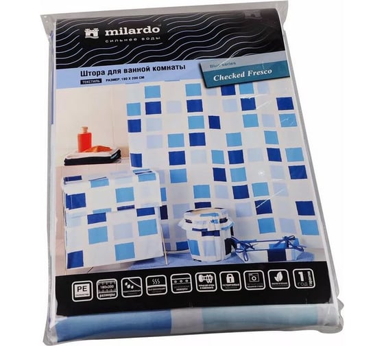 Штора для ванной комнаты Milardo 180х200 см, полиэстер, checked fresco, SCMI020P