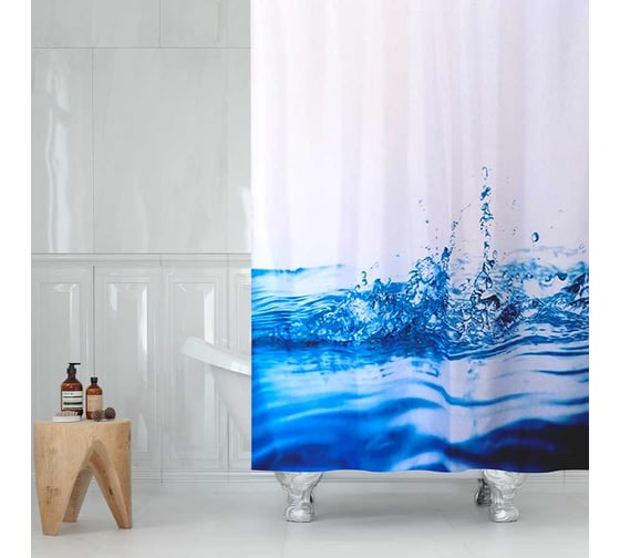 Штора для ванной Zenfort "капля" полиэстер, 180x200 см, 12 колец, с утяжелителем, мультиколор 104227