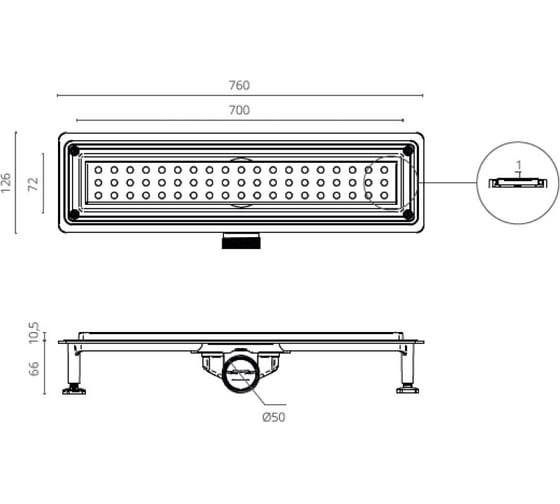 Душевой трап CTESI FLOW ROUND GOLD 70 см., золото BK4024740/1