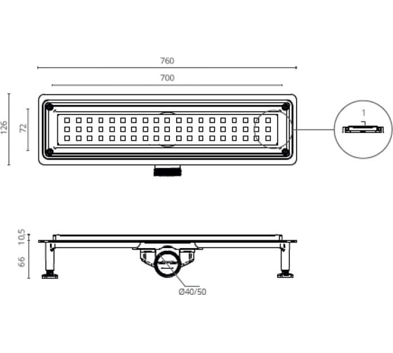 Душевой трап CTESI FLOW SQUARE GOLD 70 см., золото BK4024640/1