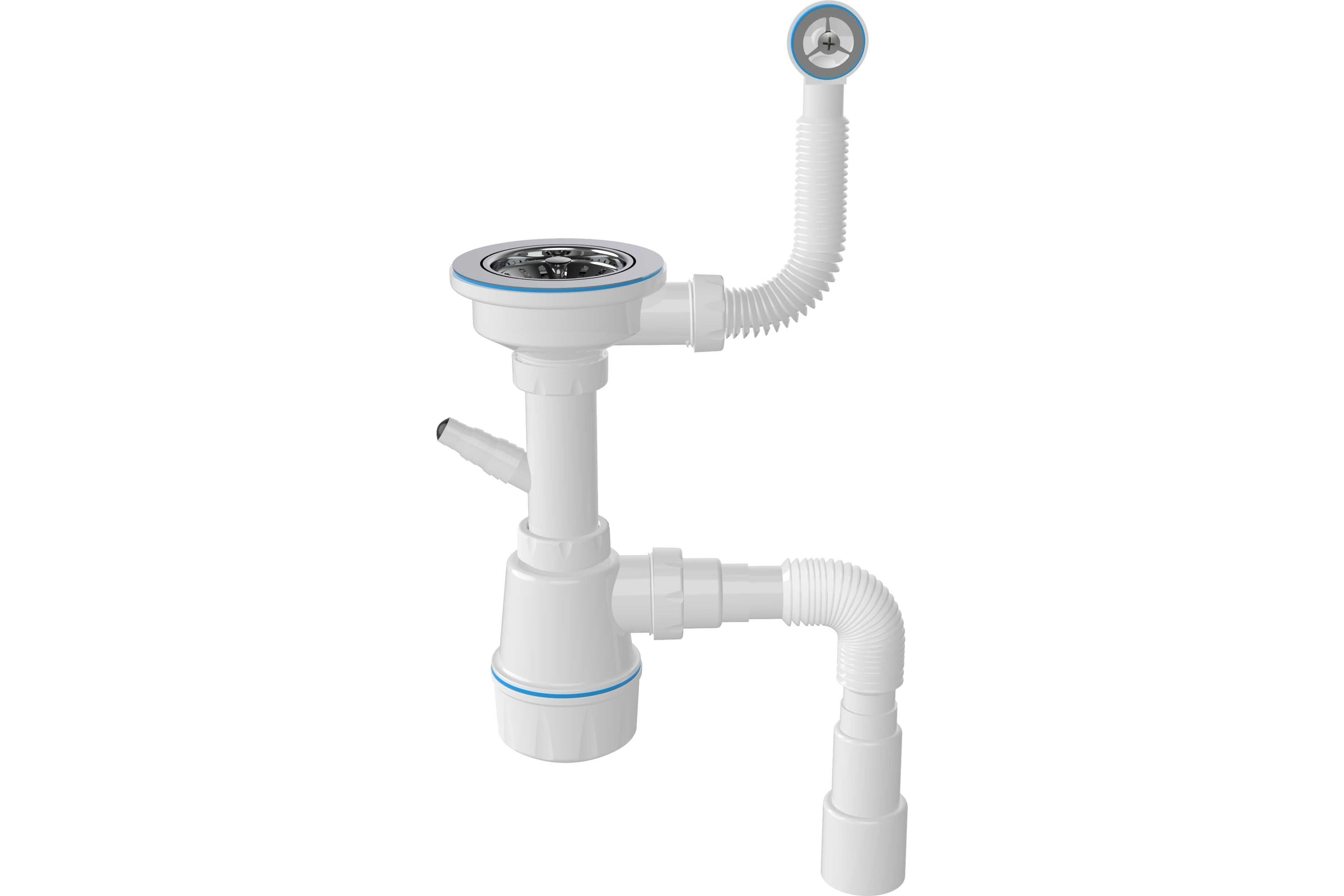 СифондлякерамическоймойкиNovaЭкономскруглымпереливом,выпуск31/2,пластиковыйвинт45мм,сотводомдлястиральноймашины,выходгибкаятруба11/2-ø40/50(аналог1048)1046