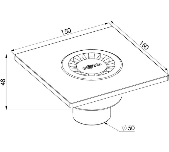 Сантехнический трап Nova пластмассовый 15x15, нижний, ø50 5030
