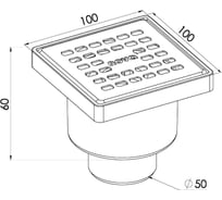 Сантехнический трап Nova нержавеющая сталь 10x10, нижний, ø50 5066