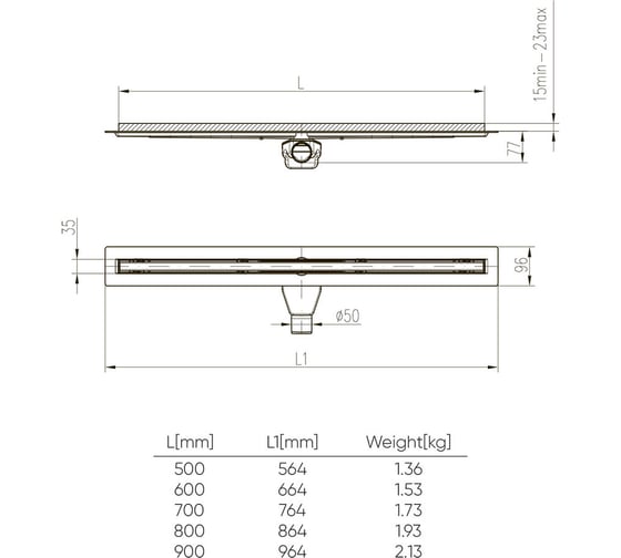 Душевой лоток Veconi щелевой Slim Line 500 V500SL