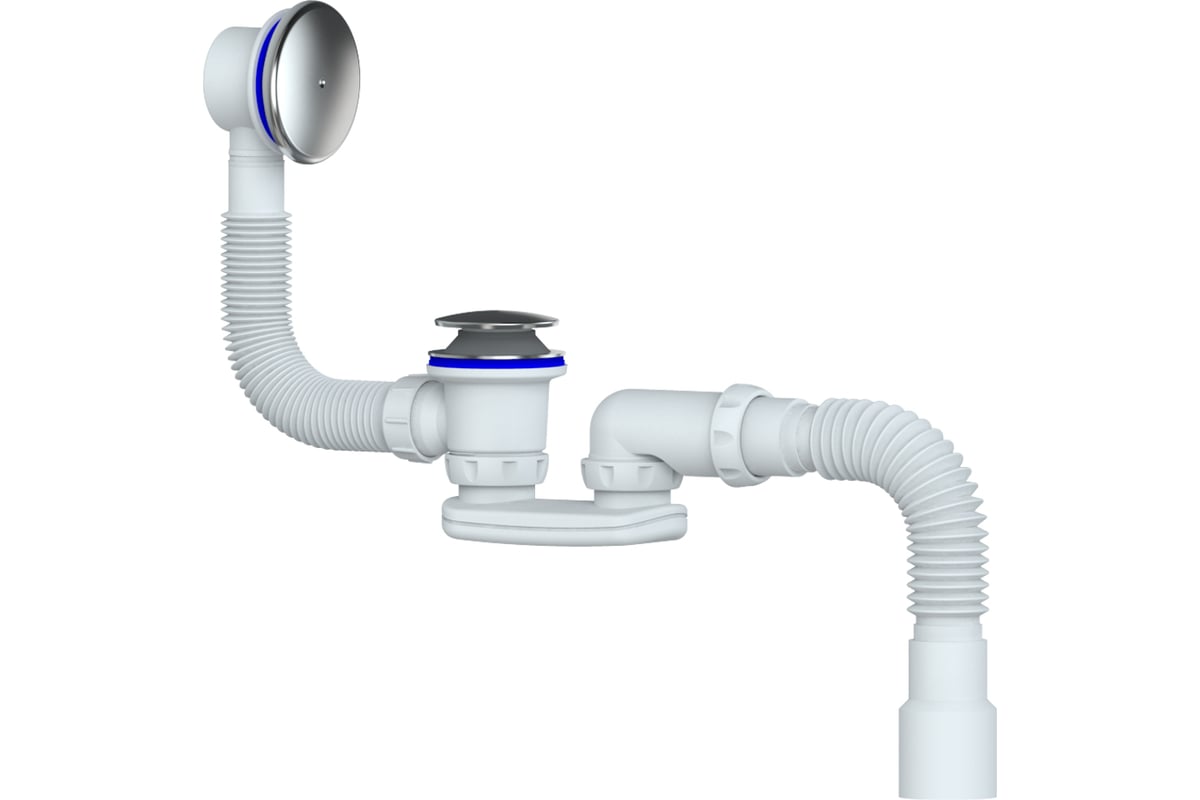 Сифон для ванны и глубокого поддона Unicorn easyopen, хром перелив ...