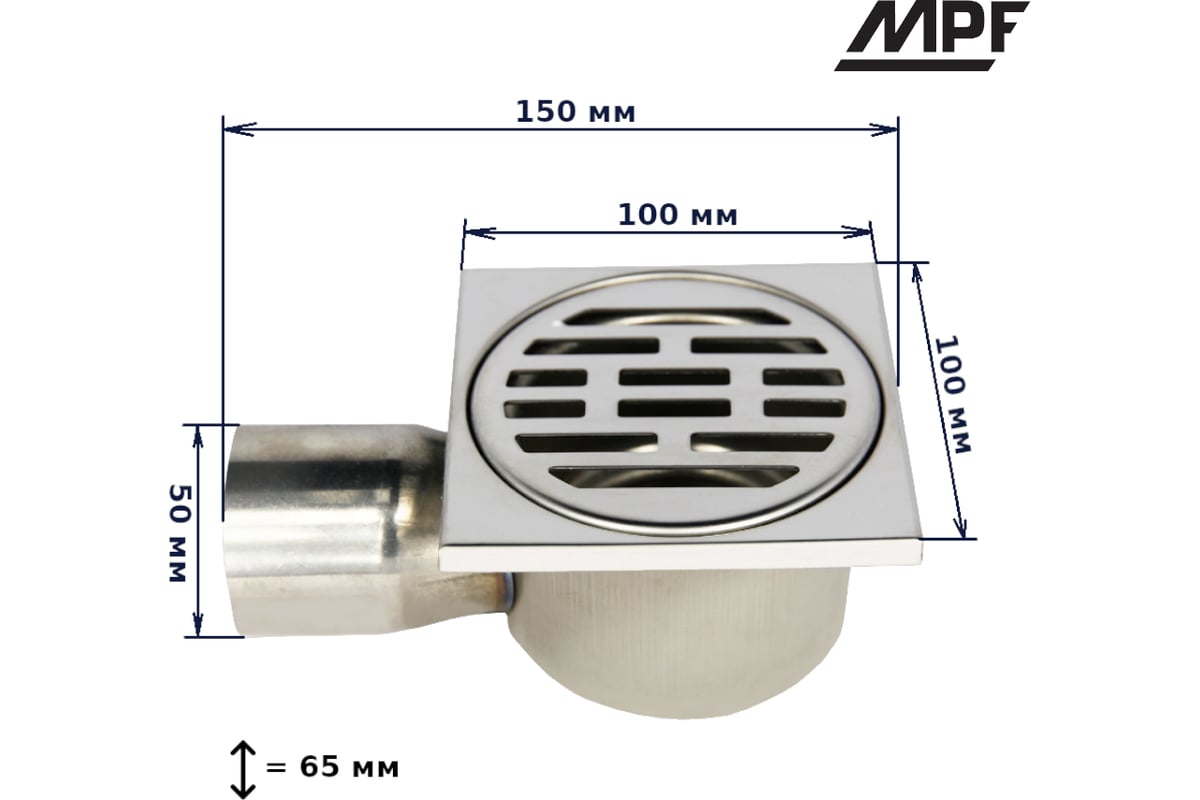 Металлический угловой трап MPF 10х10 см гидрозатвор ИС.110445 ...