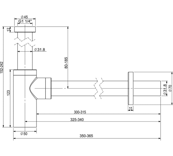 Металлический сифон для раковины Wellsee Drainage System 182107000