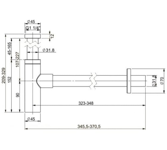 Металлический сифон для раковины Wellsee Drainage System 182121000
