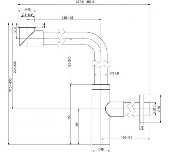 Металлический сифон для раковины Wellsee Drainage System 182126000