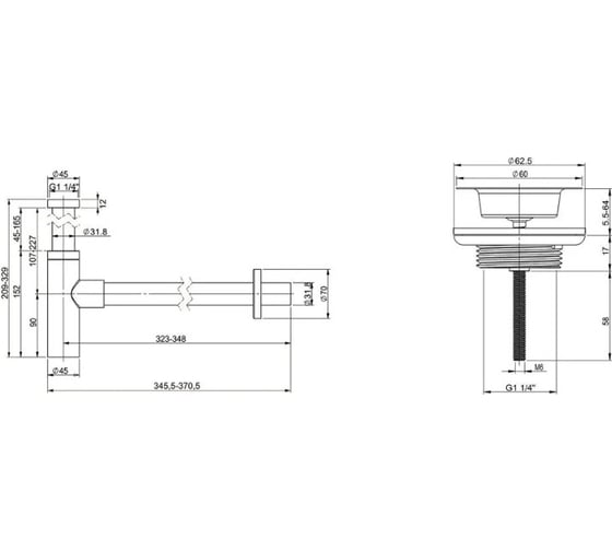 Сифон для раковины с выпуском Wellsee Drainage Systemв наборе 2 в 1 182119005