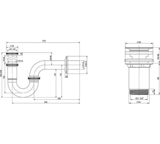 Сифон для раковины с выпуском Wellsee Drainage Systemв наборе 2 в 1 182102004