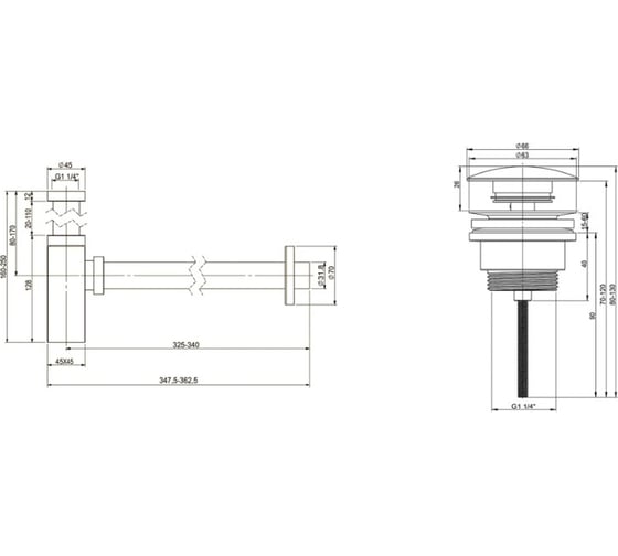 Сифон для раковины с донным клапаном Wellsee Drainage System 182113003