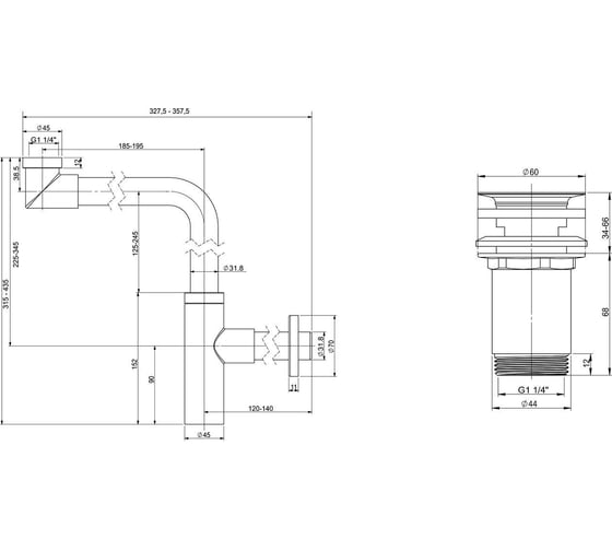 Сифон для раковины, набор 2 в 1 Wellsee Drainage System 182124004