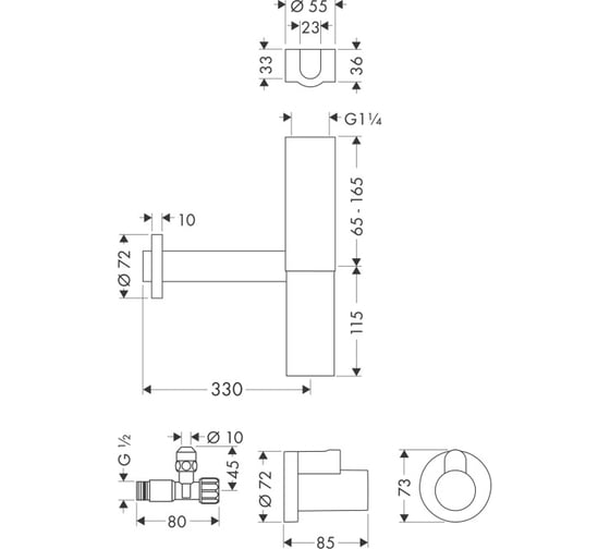 Сифон + два угловых вентиля HANSGROHE 52120000 Flowstar 00000008543