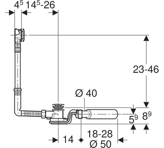 Слив-перелив для стандартной ванны GEBERIT 150.755.21.1 d 50 mm хром глян. 00000004958
