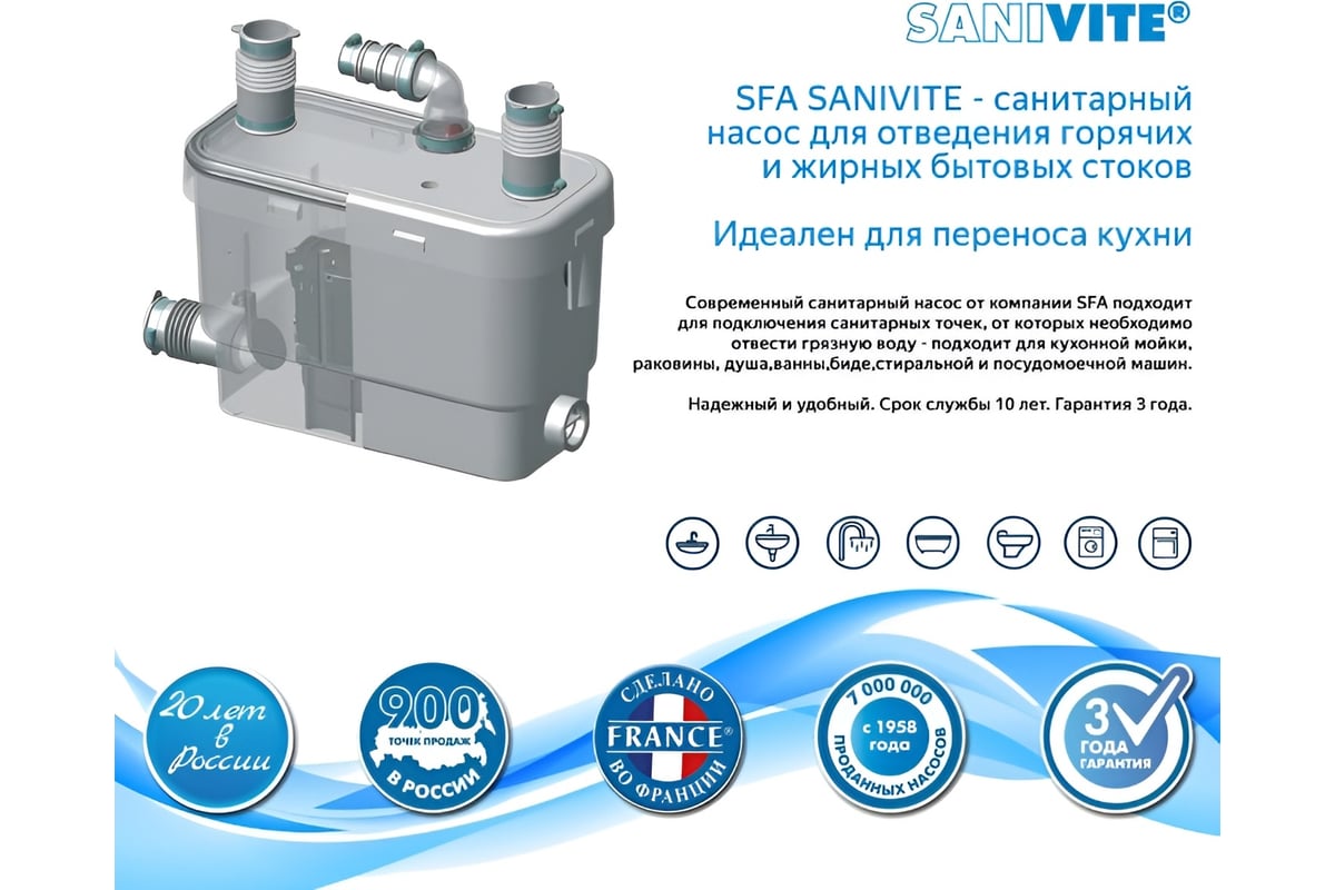 Насос SFA SANIVITE - выгодная цена, отзывы, характеристики, 1 видео, фото -  купить в Москве и РФ