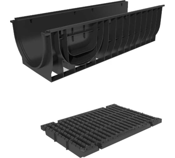 Пластиковый лоток Gidrolica pro dn300 h280 мм с пластиковой решеткой и крепежом класс c250 832535 1